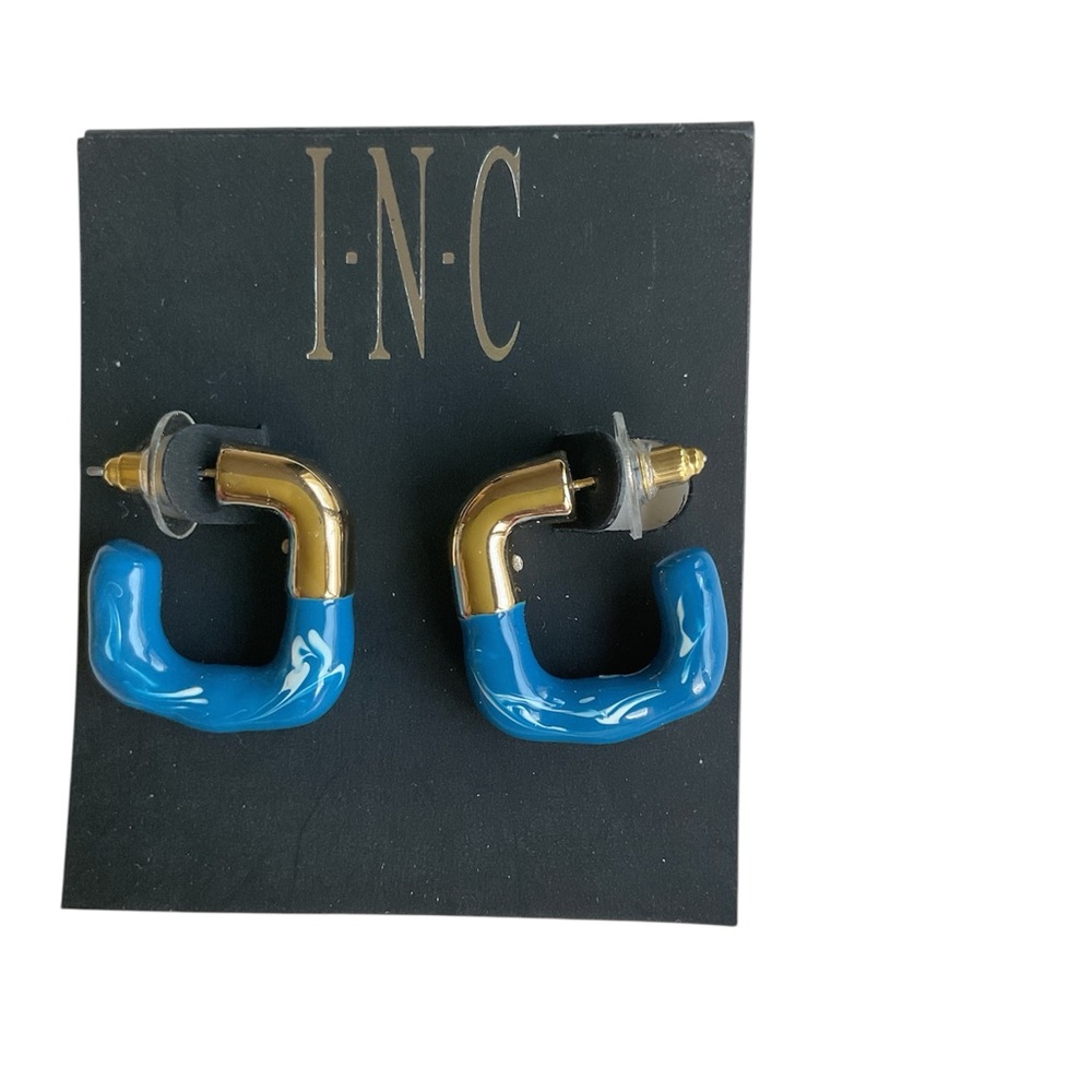 INC International Concepts Gold and Blue Small Hoop Earrings